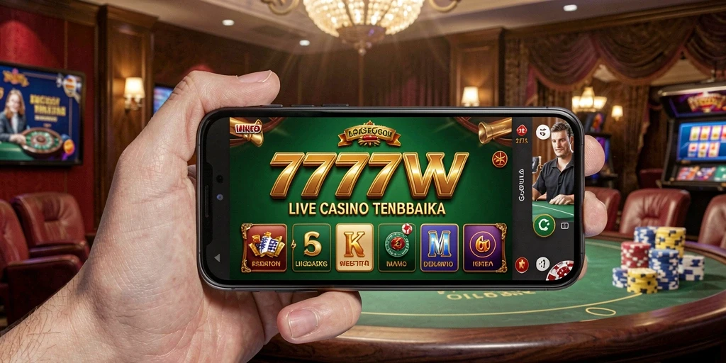 Tampilan menarik gameplay Live Casino 7777W di smartphone.