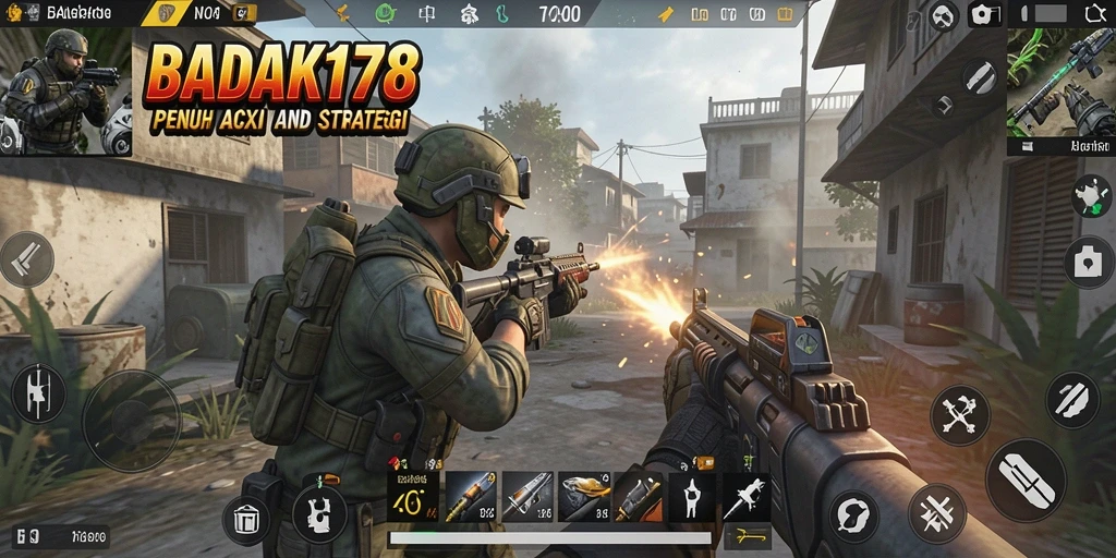 Tampilan gameplay intensif dari BADAK178 dalam pertempuran FPS.