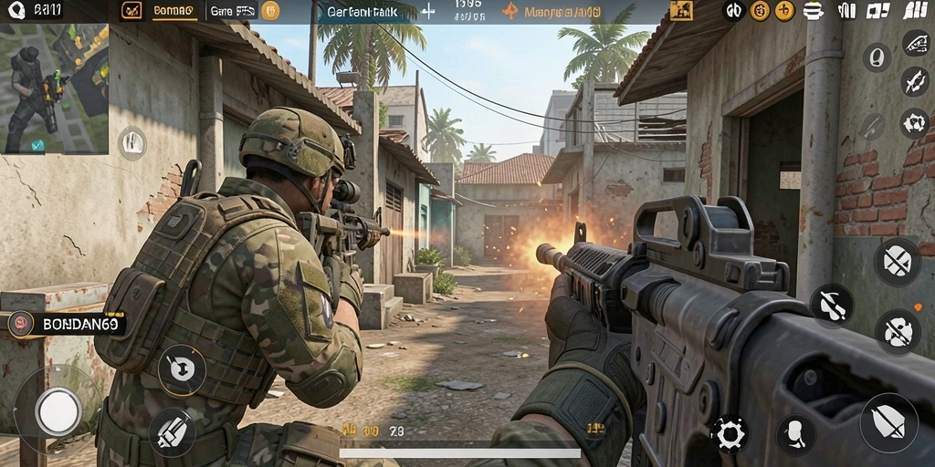 Tampilan gameplay menegangkan di BONDAN69 dengan aksi tembak-menembak yang seru.