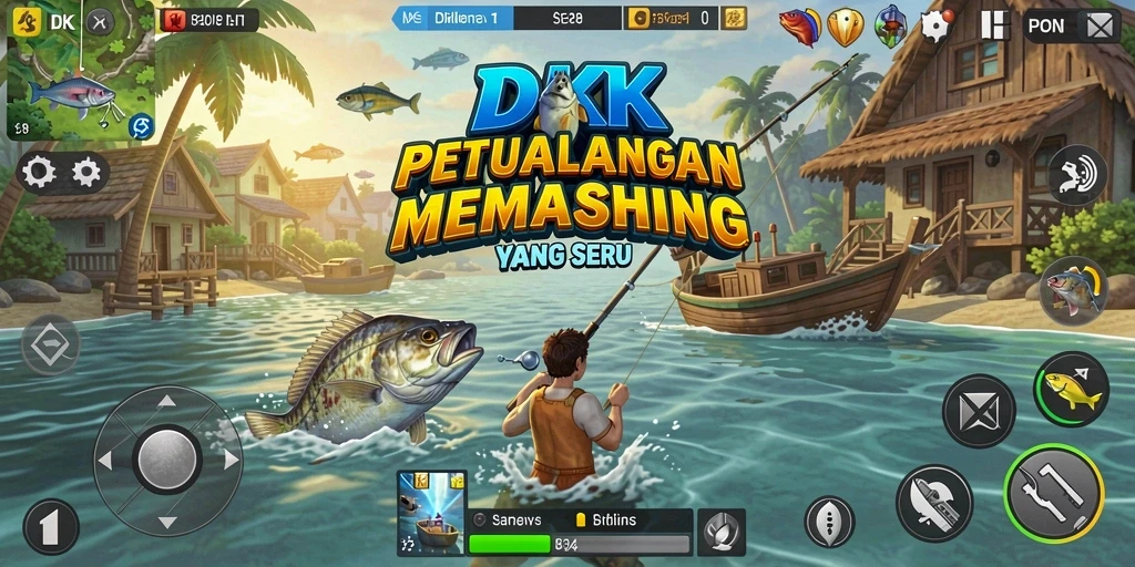 Screenshot gameplay DKK menampilkan aksi memancing yang mendebarkan.