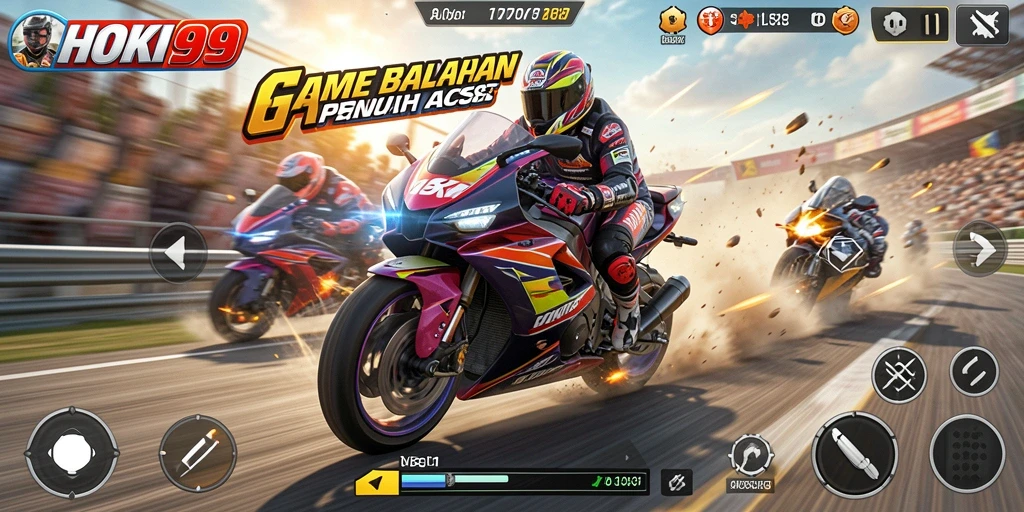 Tampilan gameplay HOKI99 yang menegangkan di lintasan balap.