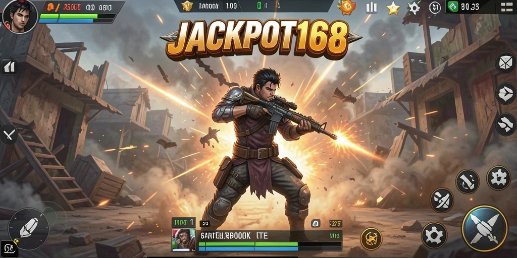 Tampilan menarik dari gameplay JACKPOT168 di dalam arena Battle Royale.