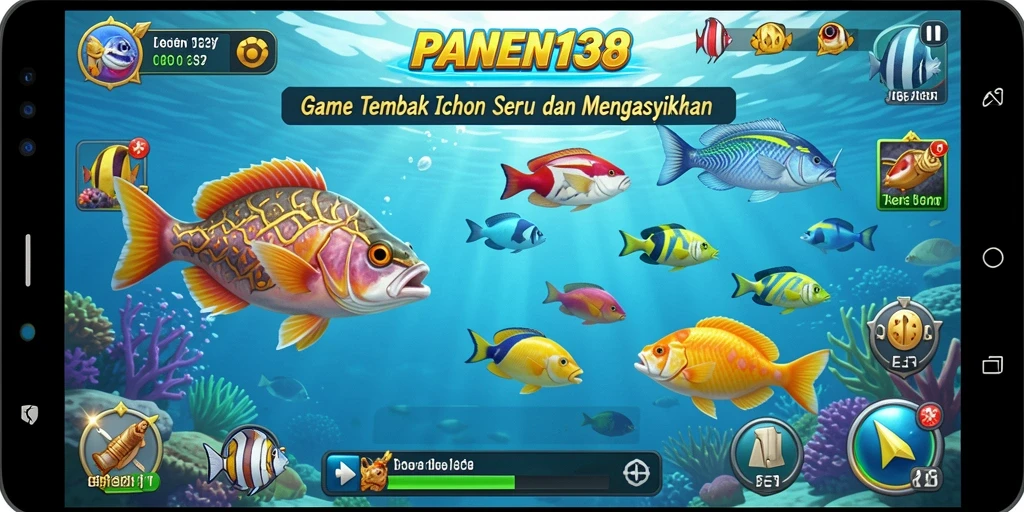 Screenshot utama PANEN138 menampilkan aksi tembak ikan yang seru dan mendebarkan.