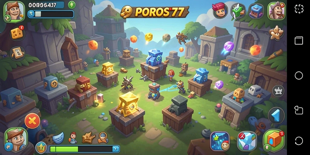 Tampilan gameplay menantang dari POROS77 dengan berbagai teka-teki.