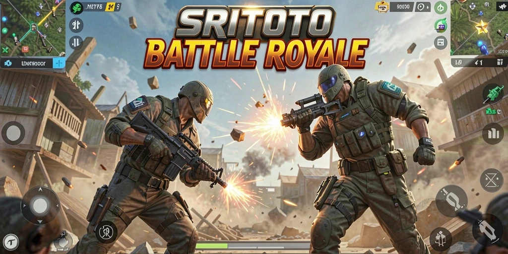 Screenshot gameplay SRITOTO yang mendebarkan dengan pertarungan Battle Royale.